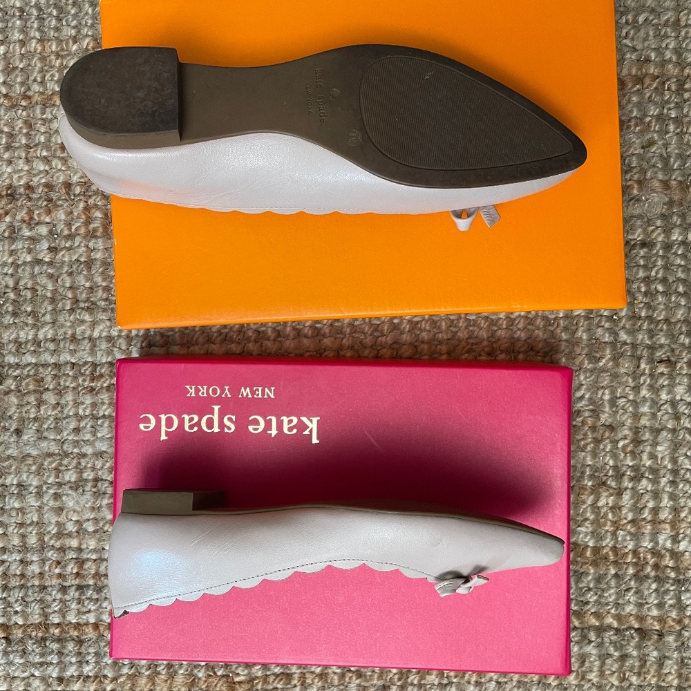 Kate Spade Blush Pink Ballet Flats - Scalloped Leather Point Toe Eleni Flex 8M - Picture 2 of 5